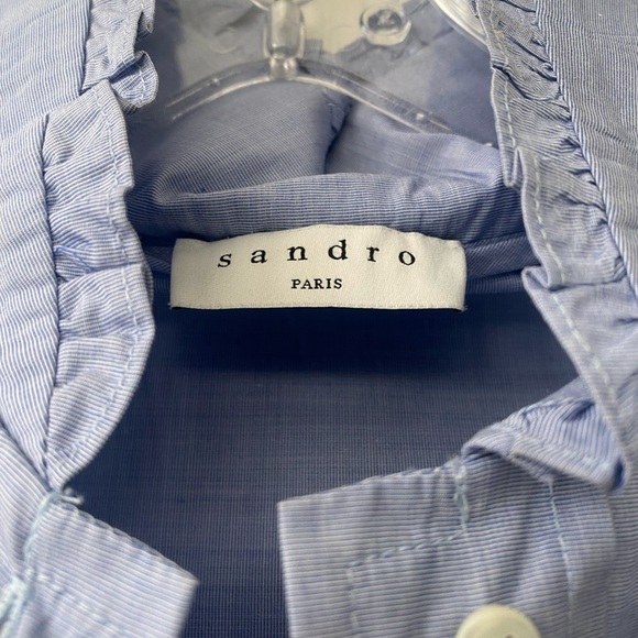 Sandro Oversized cotton Shirt with ruffle and patch pocket square. - Picture 5 of 15